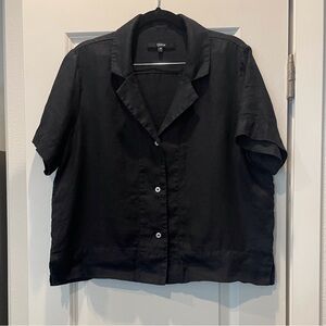 Quince Linen Short Sleeve Button up Shirt, Black, Size Small